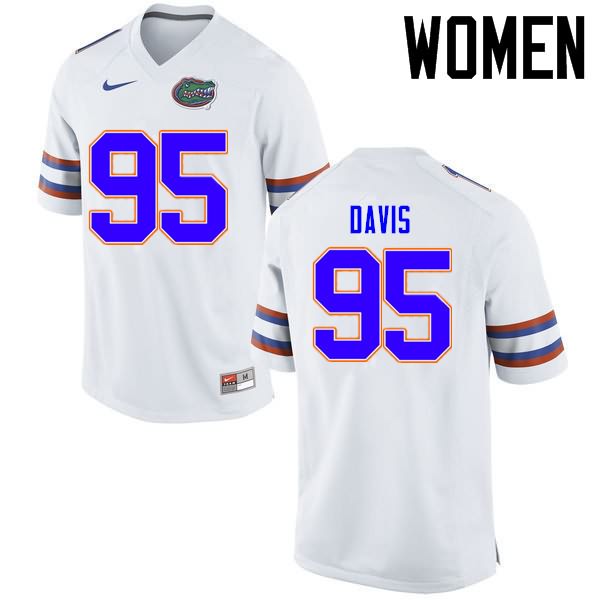 Women's NCAA Florida Gators Keivonnis Davis #95 Stitched Authentic Nike White College Football Jersey WXM5265RI